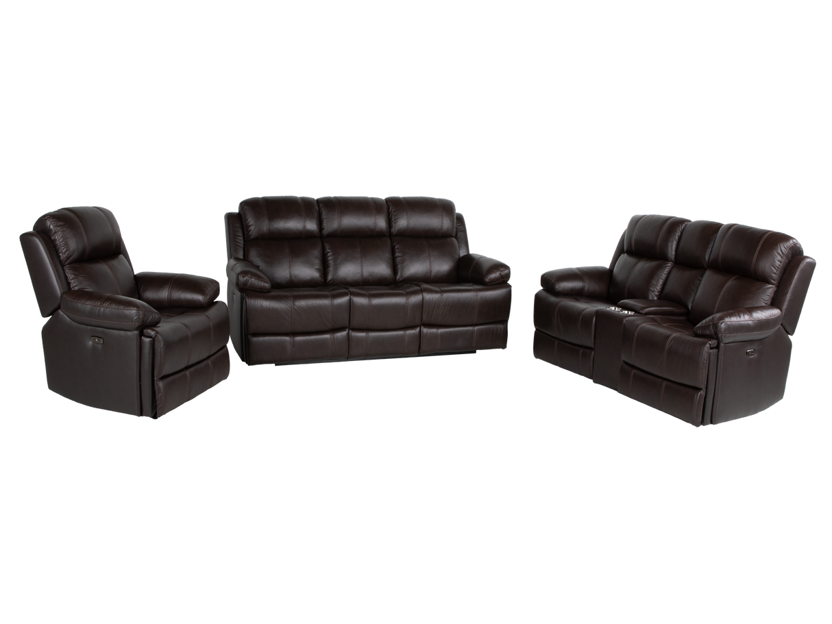 Espresso Top Grain Leather 3-Piece Power Reclining Living Room Set