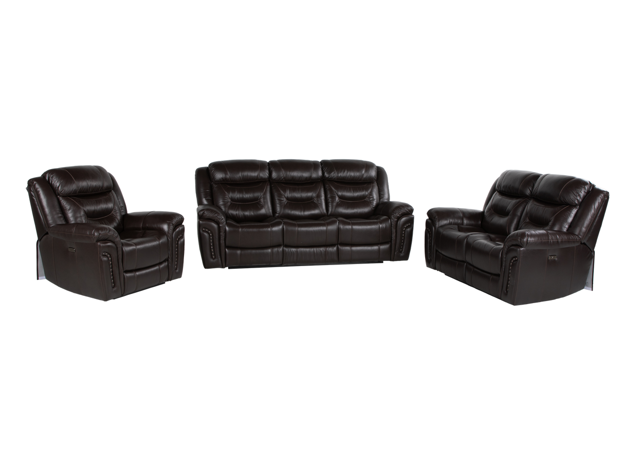 Chocolate Brown Top Grain Leather Power Reclining Sofa, Loveseat & Recliner – 3-Piece Living Room Set with USB