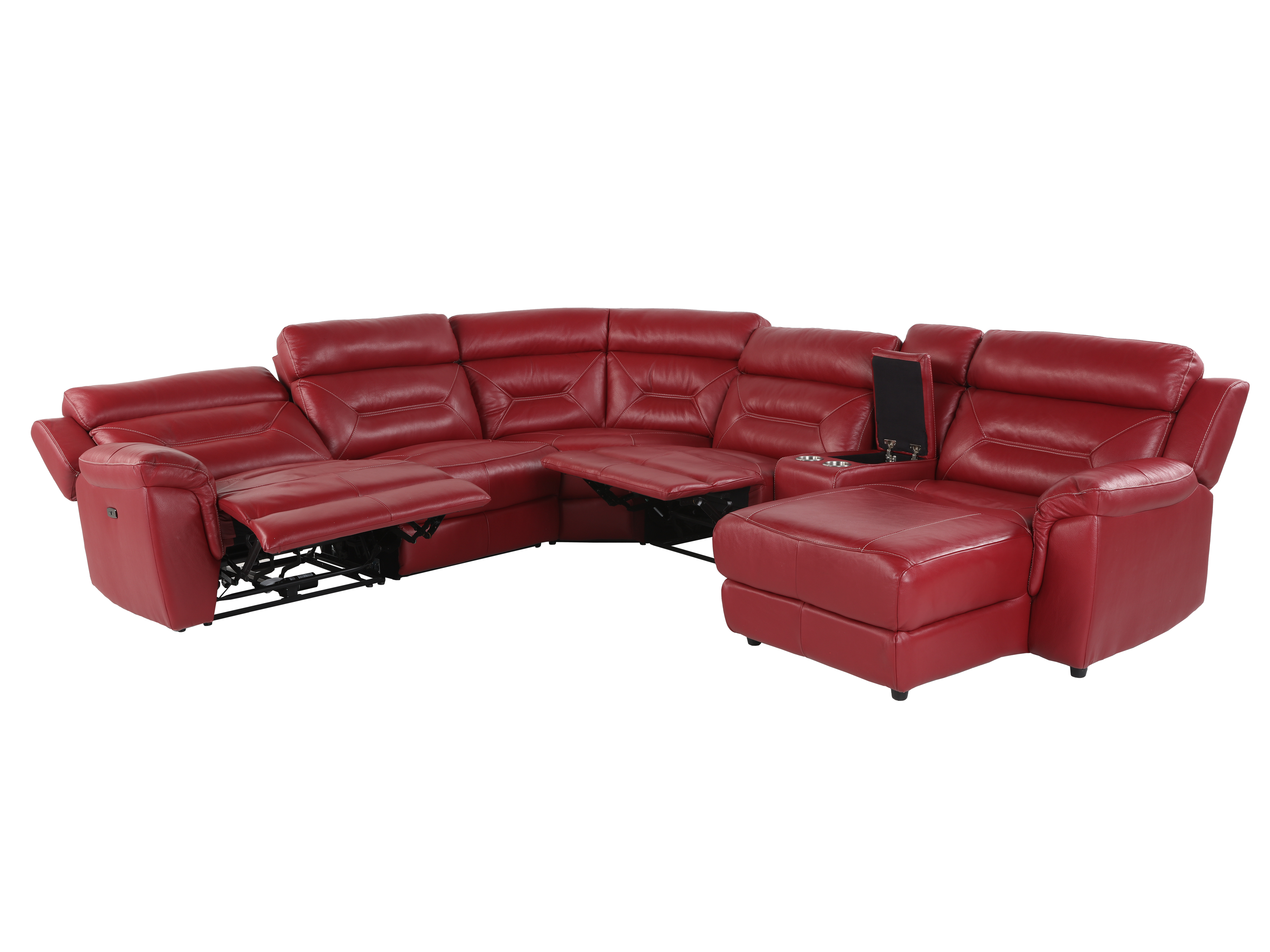 6 Piece Power Reclining Sectional with Top Grain Leather