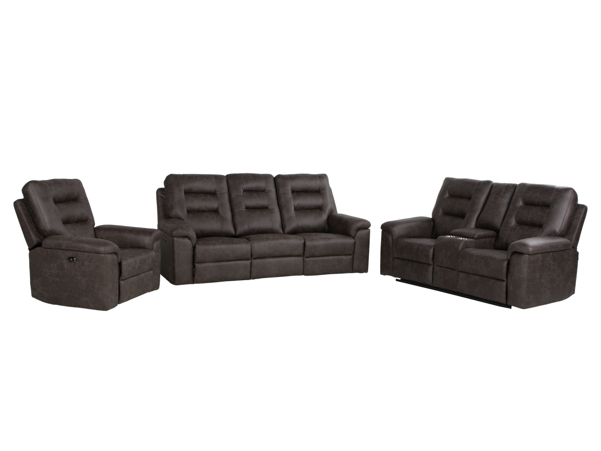Contemporary Gray 3-Piece Power Reclining Living Room Set with Console & Cup Holders