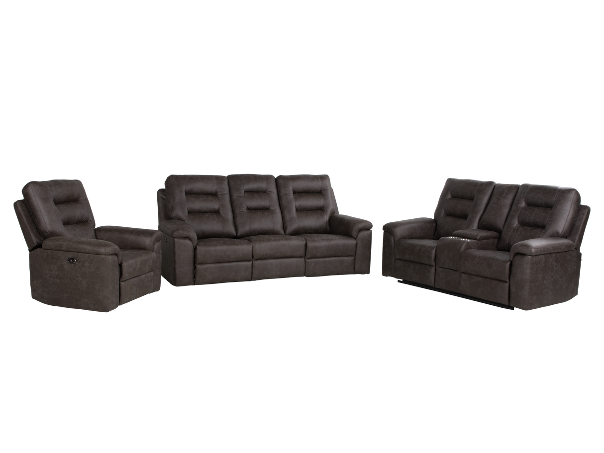 Contemporary Gray 3-Piece Power Reclining Living Room Set with Console & Cup Holders