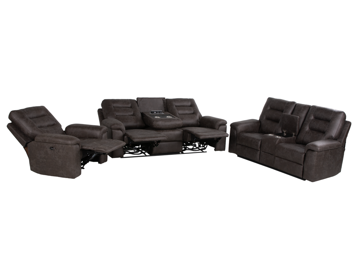 Contemporary Gray 3-Piece Power Reclining Living Room Set with Console & Cup Holders