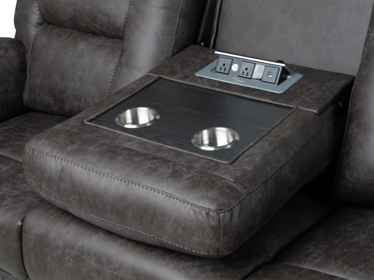 Contemporary Gray 3-Piece Power Reclining Living Room Set with Console & Cup Holders