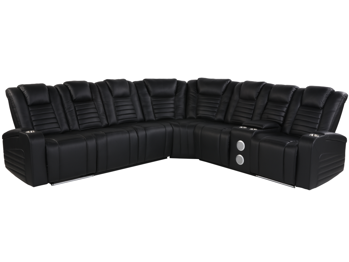 3 Piece Power Reclining Sectional with Power Adjustable Headrest/ Bluetooth Speakers/ wireless USB Charging, LED Light by Sara Collections | Bel Furniture