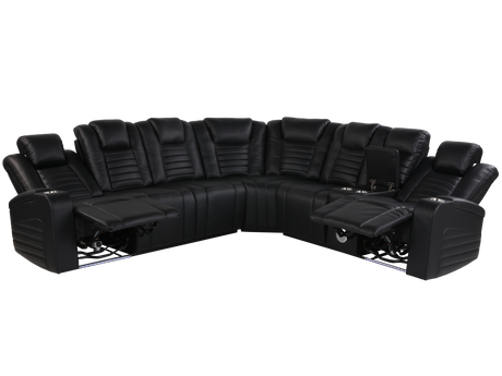 3 Piece Power Reclining Sectional with Power Adjustable Headrest/ Bluetooth Speakers/ wireless USB Charging, LED Light by Sara Collections | Bel Furniture