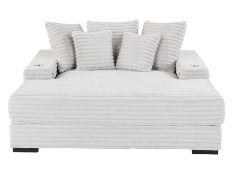 Modern Grey Velvet Chaise Lounge with Cup Holders and USB Charging Port by Sara Collections | Bel Furniture