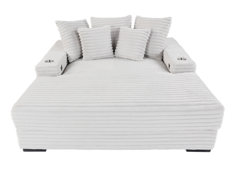 Modern Grey Velvet Chaise Lounge with Cup Holders and USB Charging Port by Sara Collections | Bel Furniture
