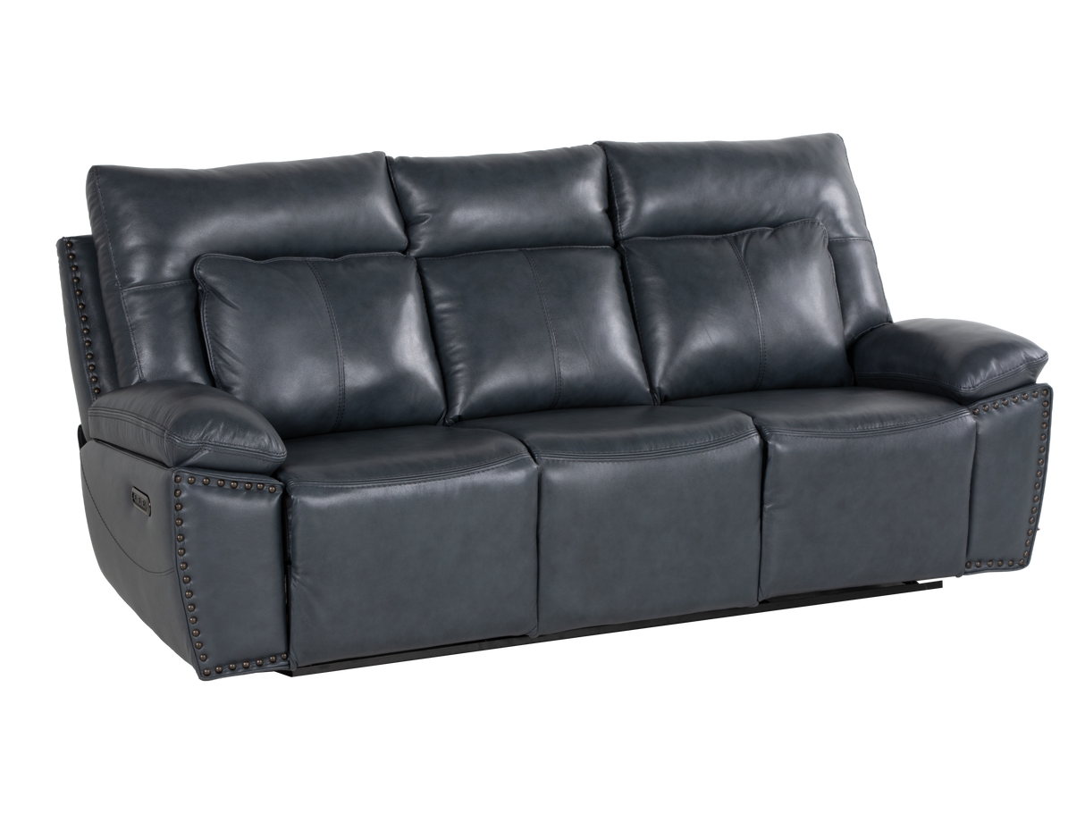 Modern 3-Piece Top Grain Leather Power Reclining Living Room Set with Console, Drop-Down Table, Cup Holders & USB (Slate)