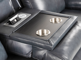 Modern 3-Piece Top Grain Leather Power Reclining Living Room Set with Console, Drop-Down Table, Cup Holders & USB (Slate)