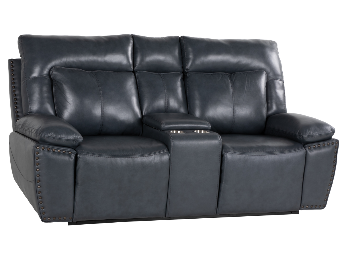 Modern 3-Piece Top Grain Leather Power Reclining Living Room Set with Console, Drop-Down Table, Cup Holders & USB (Slate)
