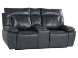Modern 3-Piece Top Grain Leather Power Reclining Living Room Set with Console, Drop-Down Table, Cup Holders & USB (Slate)