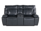 Modern 3-Piece Top Grain Leather Power Reclining Living Room Set with Console, Drop-Down Table, Cup Holders & USB (Slate)