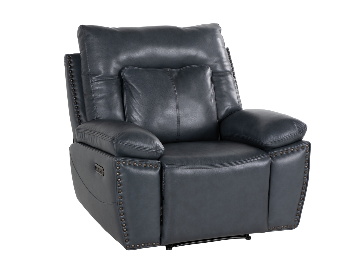Modern 3-Piece Top Grain Leather Power Reclining Living Room Set with Console, Drop-Down Table, Cup Holders & USB (Slate)