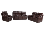 Dark Brown 3‑Piece Reclining Living Room Set with Top‑Grain Leather Seating
