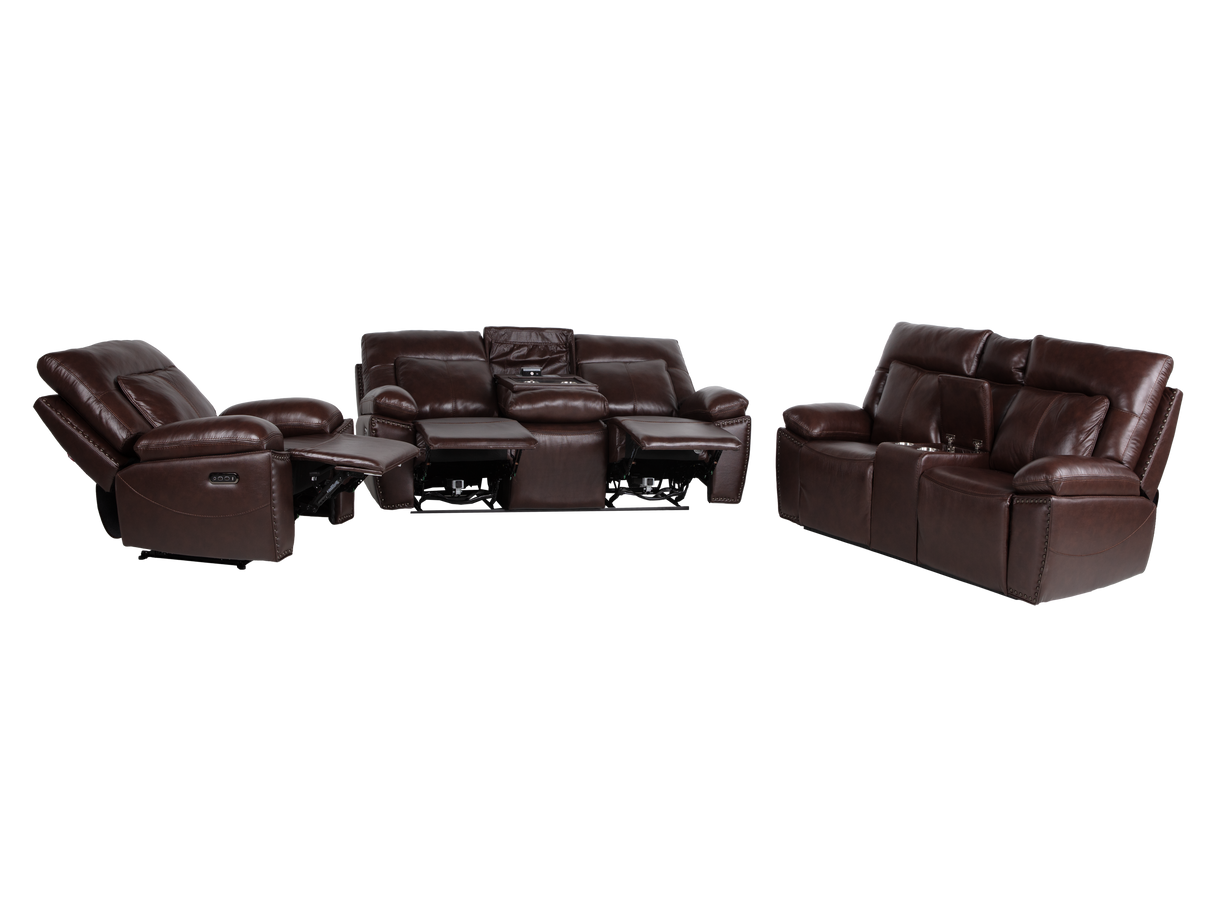 Dark Brown 3‑Piece Reclining Living Room Set with Top‑Grain Leather Seating