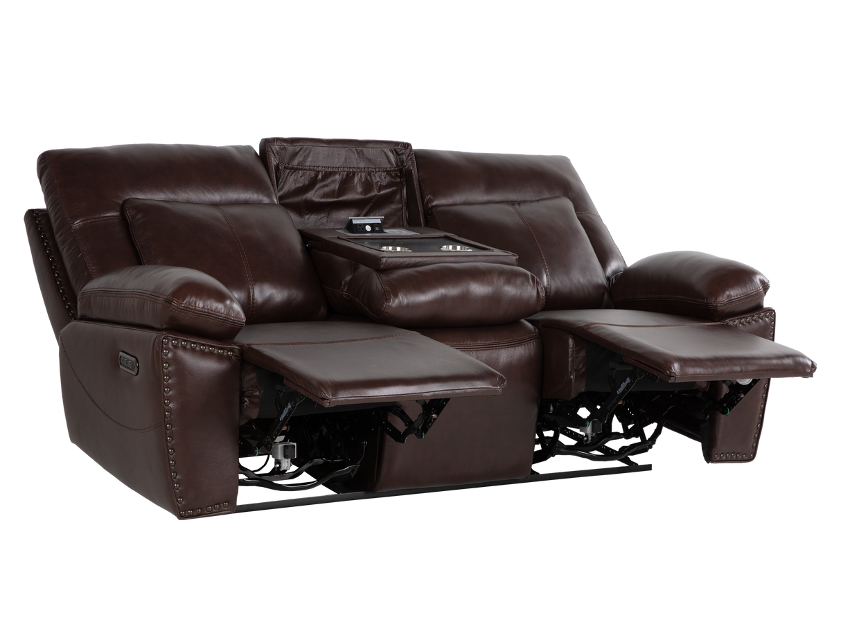 Dark Brown 3‑Piece Reclining Living Room Set with Top‑Grain Leather Seating
