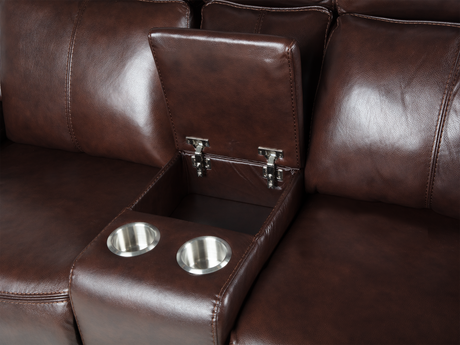 Brown leather sectional sofa with cup holders