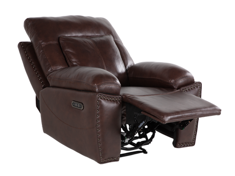 Brown leather recliner chair on a white background