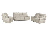 3-Piece Top Grain Leather Power Reclining Living Room Set with Console, Drop-Down Table, Cup Holders & USB (Cream)