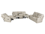 3-Piece Top Grain Leather Power Reclining Living Room Set with Console, Drop-Down Table, Cup Holders & USB (Cream)