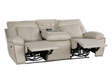 3-Piece Top Grain Leather Power Reclining Living Room Set with Console, Drop-Down Table, Cup Holders & USB (Cream)