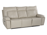 3-Piece Top Grain Leather Power Reclining Living Room Set with Console, Drop-Down Table, Cup Holders & USB (Cream)