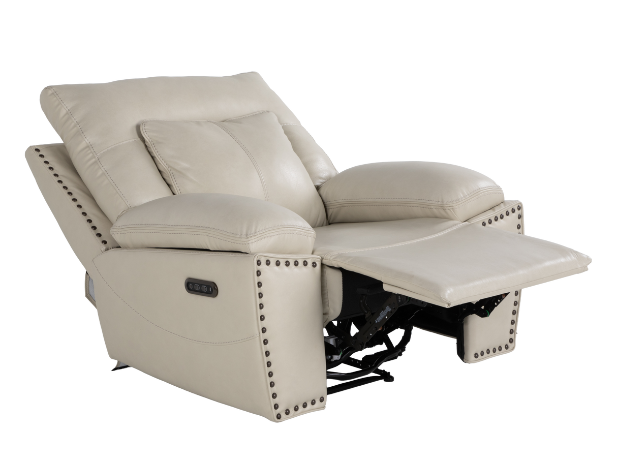 3-Piece Top Grain Leather Power Reclining Living Room Set with Console, Drop-Down Table, Cup Holders & USB (Cream)