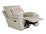 3-Piece Top Grain Leather Power Reclining Living Room Set with Console, Drop-Down Table, Cup Holders & USB (Cream)