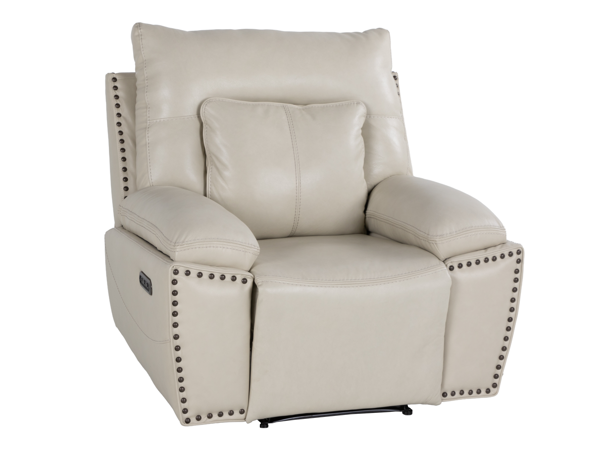 3-Piece Top Grain Leather Power Reclining Living Room Set with Console, Drop-Down Table, Cup Holders & USB (Cream)