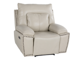 3-Piece Top Grain Leather Power Reclining Living Room Set with Console, Drop-Down Table, Cup Holders & USB (Cream)