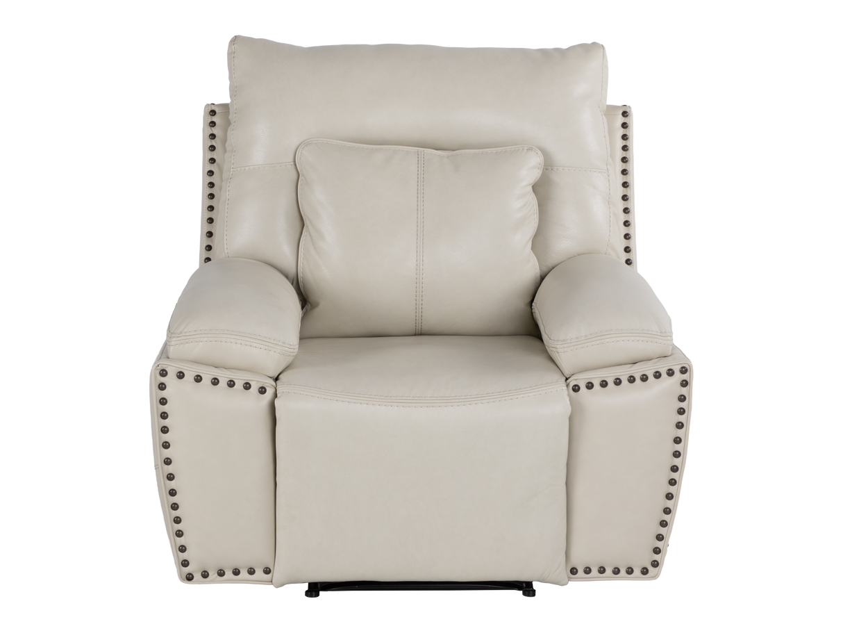 3-Piece Top Grain Leather Power Reclining Living Room Set with Console, Drop-Down Table, Cup Holders & USB (Cream)