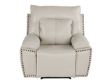 3-Piece Top Grain Leather Power Reclining Living Room Set with Console, Drop-Down Table, Cup Holders & USB (Cream)