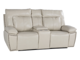 3-Piece Top Grain Leather Power Reclining Living Room Set with Console, Drop-Down Table, Cup Holders & USB (Cream)