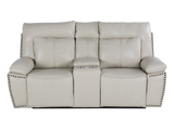 3-Piece Top Grain Leather Power Reclining Living Room Set with Console, Drop-Down Table, Cup Holders & USB (Cream)