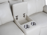3-Piece Top Grain Leather Power Reclining Living Room Set with Console, Drop-Down Table, Cup Holders & USB (Cream)