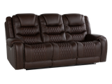 Umber Contemporary Top Grain Leather 3-Piece Dual Power Reclining Living Room Set with Console, USB & Wireless Charging