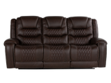 Umber Contemporary Top Grain Leather 3-Piece Dual Power Reclining Living Room Set with Console, USB & Wireless Charging