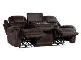 Umber Contemporary Top Grain Leather 3-Piece Dual Power Reclining Living Room Set with Console, USB & Wireless Charging