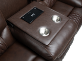Umber Contemporary Top Grain Leather 3-Piece Dual Power Reclining Living Room Set with Console, USB & Wireless Charging