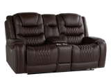 Umber Contemporary Top Grain Leather 3-Piece Dual Power Reclining Living Room Set with Console, USB & Wireless Charging