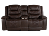 Umber Contemporary Top Grain Leather 3-Piece Dual Power Reclining Living Room Set with Console, USB & Wireless Charging