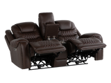 Umber Contemporary Top Grain Leather 3-Piece Dual Power Reclining Living Room Set with Console, USB & Wireless Charging