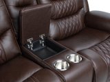 Umber Contemporary Top Grain Leather 3-Piece Dual Power Reclining Living Room Set with Console, USB & Wireless Charging