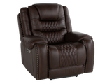 Umber Contemporary Top Grain Leather 3-Piece Dual Power Reclining Living Room Set with Console, USB & Wireless Charging