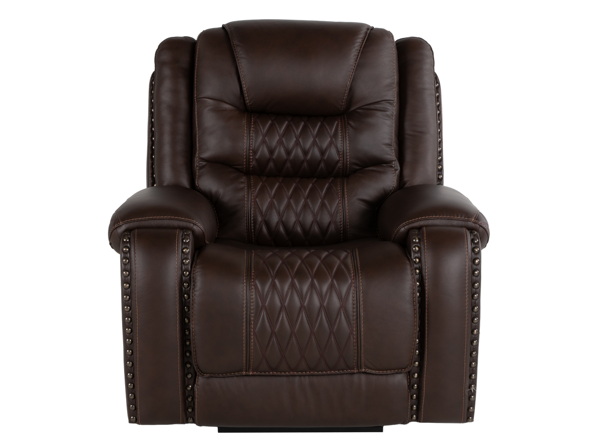 Umber Contemporary Top Grain Leather 3-Piece Dual Power Reclining Living Room Set with Console, USB & Wireless Charging
