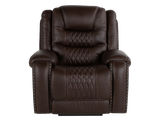 Umber Contemporary Top Grain Leather 3-Piece Dual Power Reclining Living Room Set with Console, USB & Wireless Charging