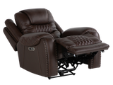 Umber Contemporary Top Grain Leather 3-Piece Dual Power Reclining Living Room Set with Console, USB & Wireless Charging