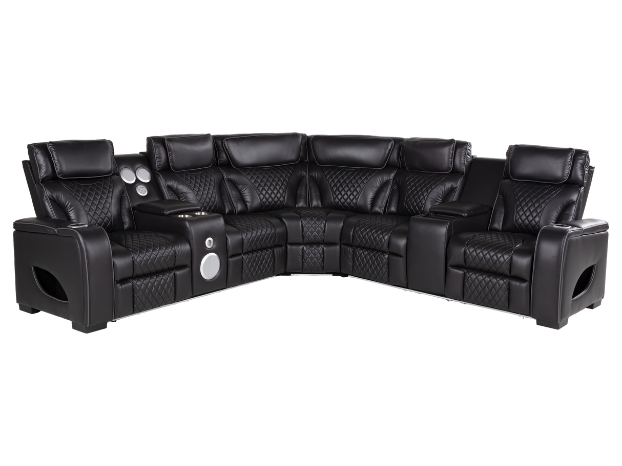 Black Power Reclining Sectional with Power Headrests, Speaker, Wireless Charging & LED Lighting