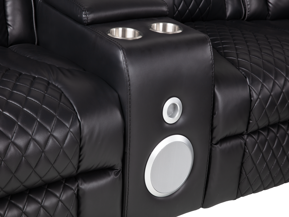 Black Power Reclining Sectional with Power Headrests, Speaker, Wireless Charging & LED Lighting