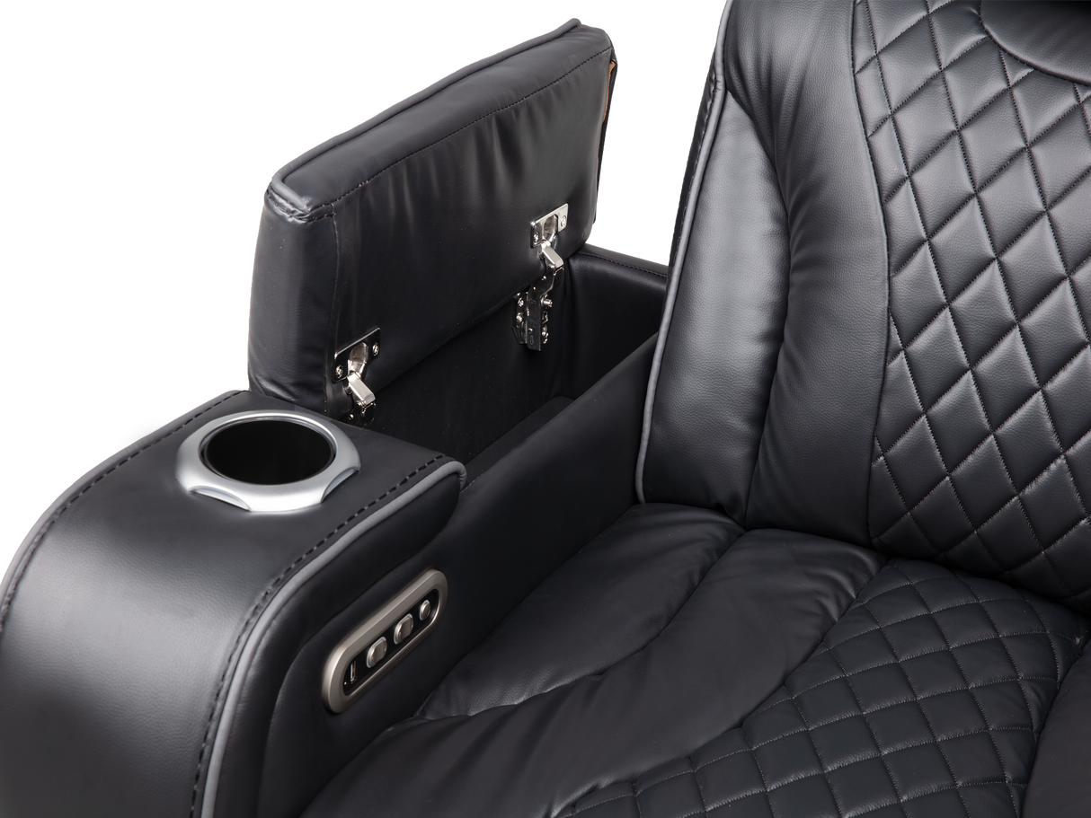 Black Power Reclining Sectional with Power Headrests, Speaker, Wireless Charging & LED Lighting